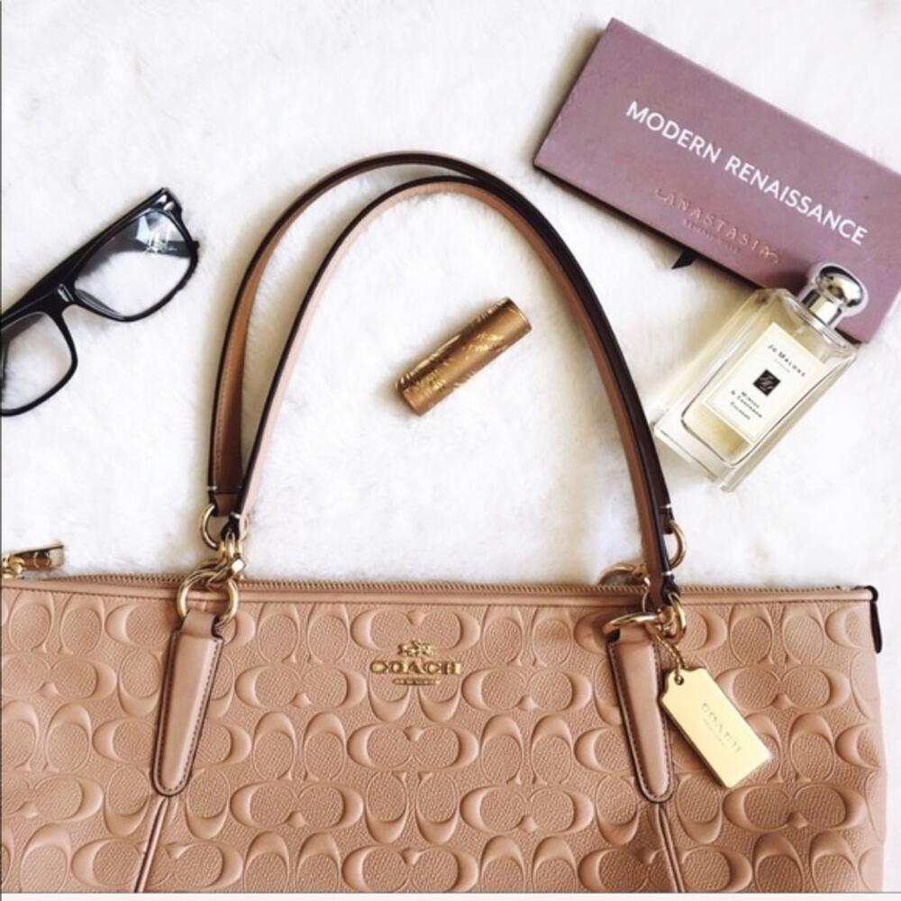 Coach Nude Pink Signature Embossed Leather Tote - Picture 8 of 8